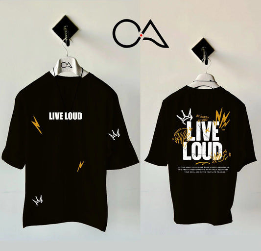 Live Loud Printed Drop Shoulder Shirt With White Drawstring Trouser