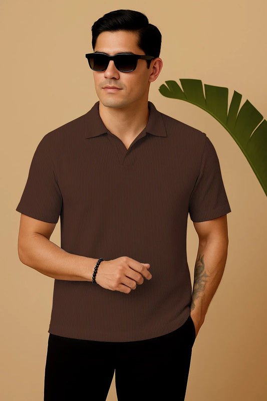 Manfinity RelaxMax Solid Waffle Knit Polo Shirt Brown