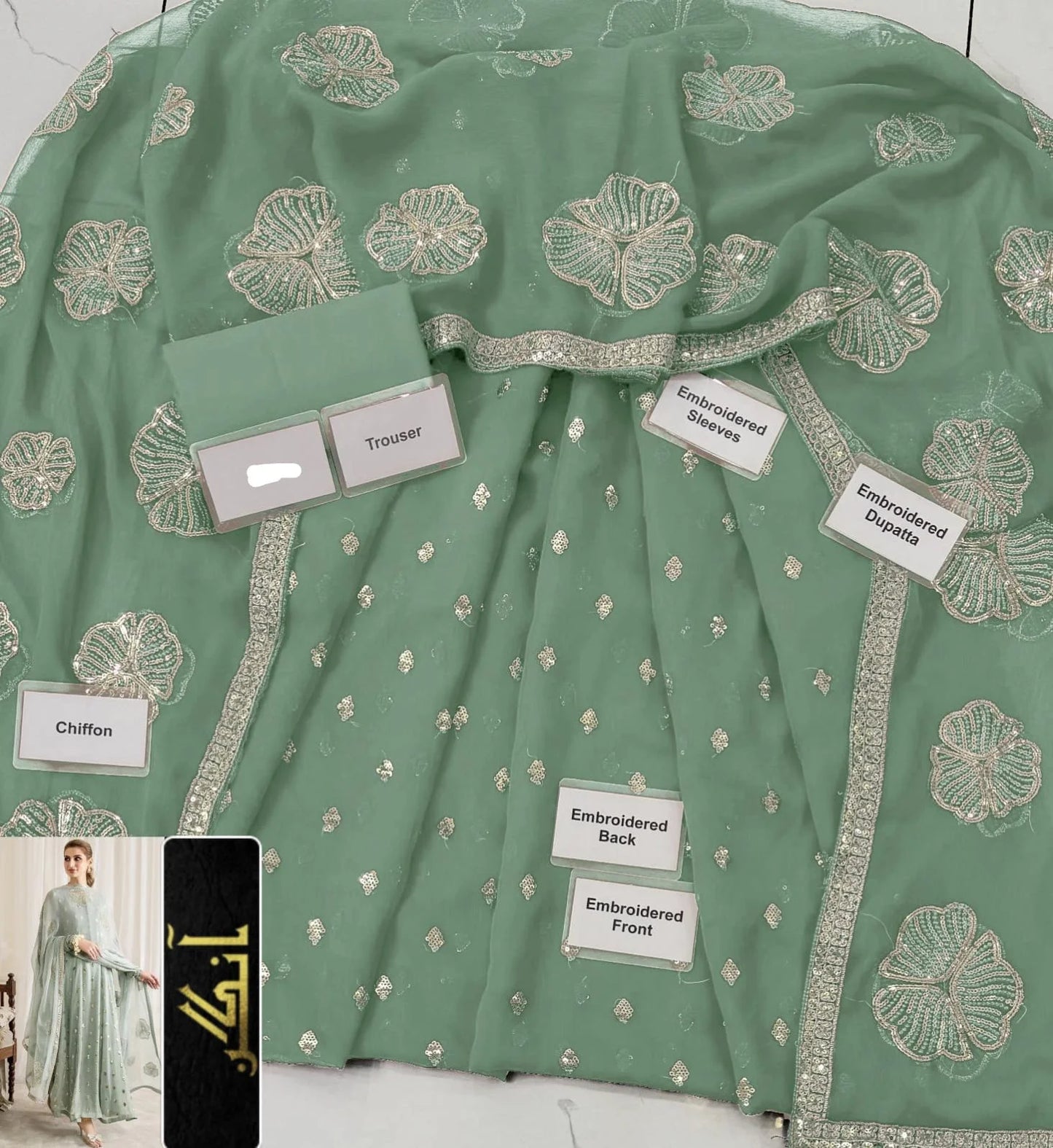 Chiffion Embroidered Sequence Unstitched 3Piece