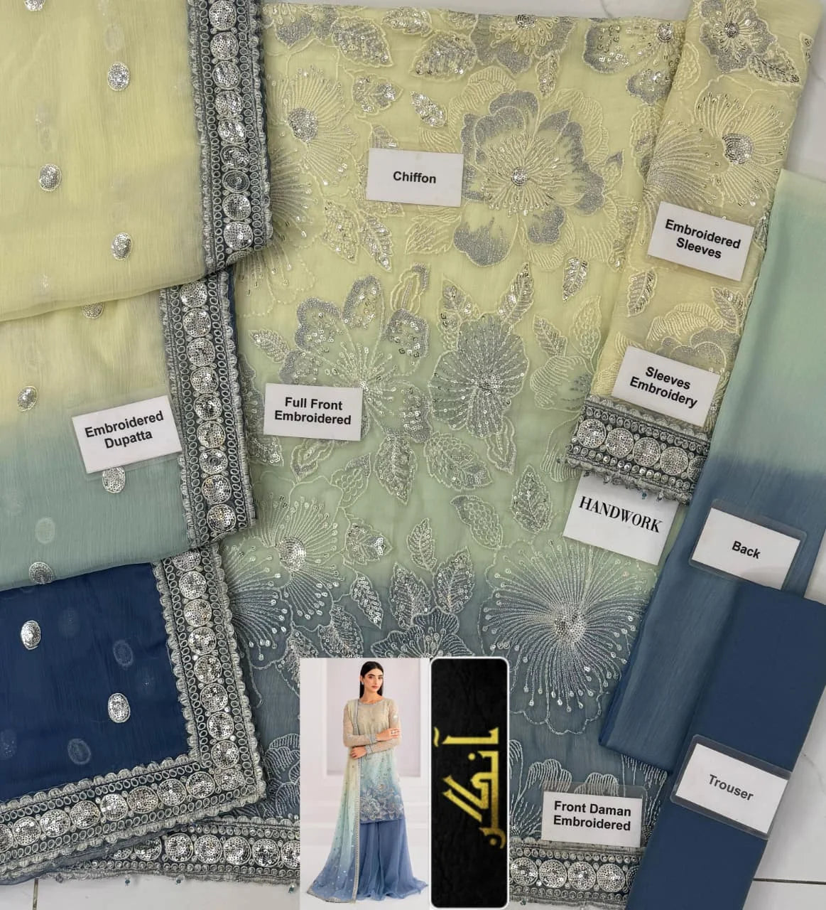 Chiffon Embroidered Sequence Luxury Unstitched 3Piece