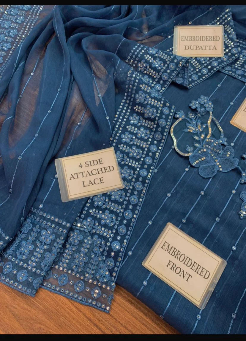 Chiffion Embroidered Sequence Luxury Unstitched 3Piece