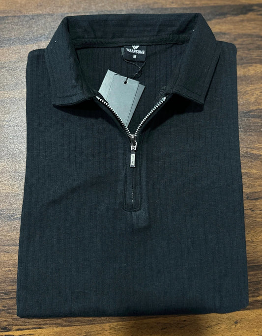 Knit Zip Black Polo Shirt & Black Drawstring Trouser