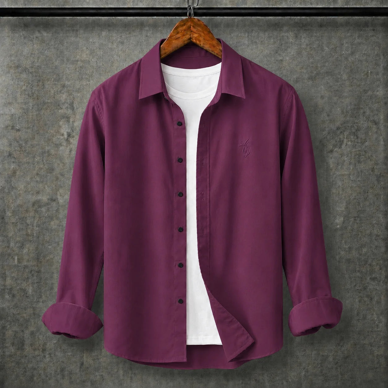 Premium Vibrant Wine Purple Full Sleeves Shirt With White Drawstring Trouser