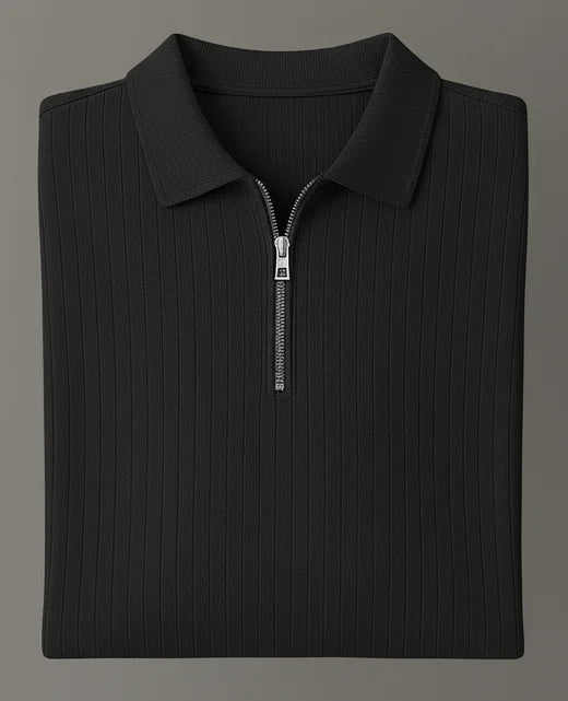 Knit Zip Black Polo Shirt & Cool Beige Cargo Trouser