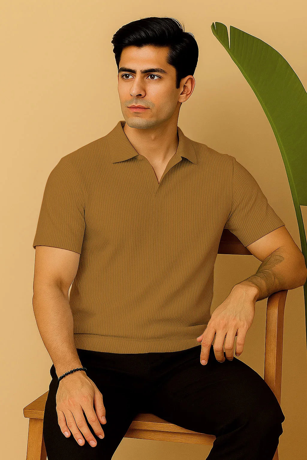 Manfinity RelaxMax Solid Waffle Knit Polo Shirt Mustard