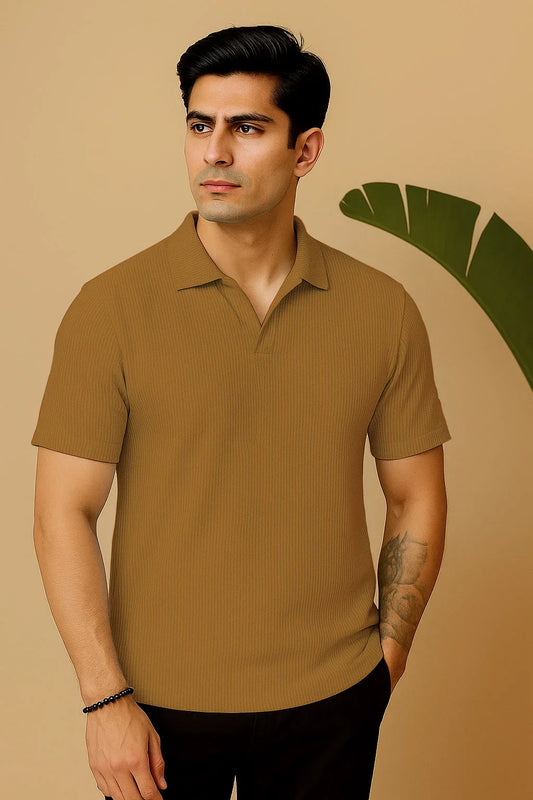 Manfinity RelaxMax Solid Waffle Knit Polo Shirt Mustard