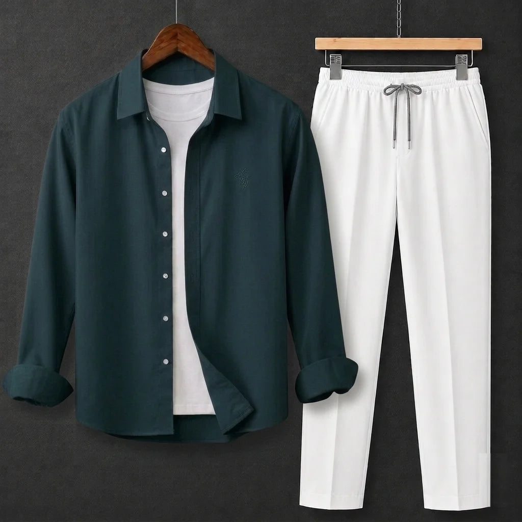 Premium Zinc Full Sleeves Shirt With White Drawstring Trouser