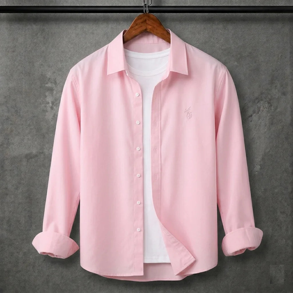 Premium Baby Pink Full Sleeves Shirt With White Drawstring Trouser