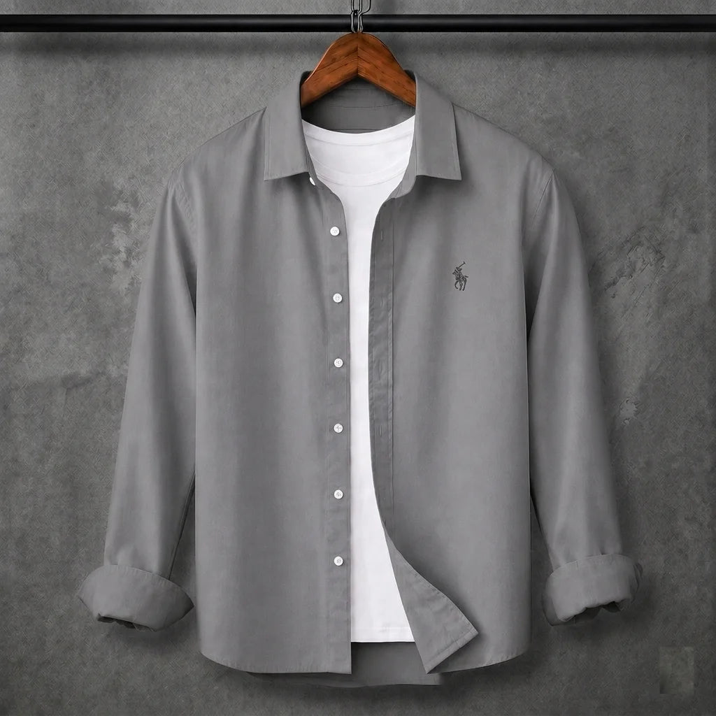 Premium Gray Full Sleeves Shirt With Black Drawstring Trouser