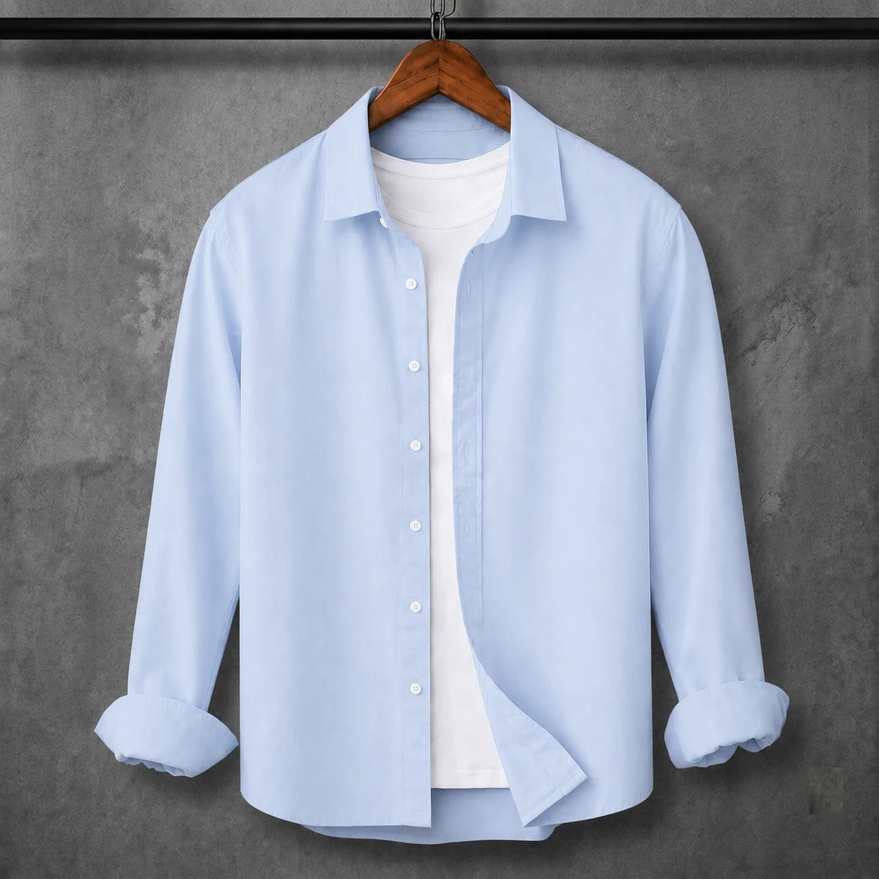 Premium Sky Blue Full Sleeves Shirt With White Drawstring Trouser