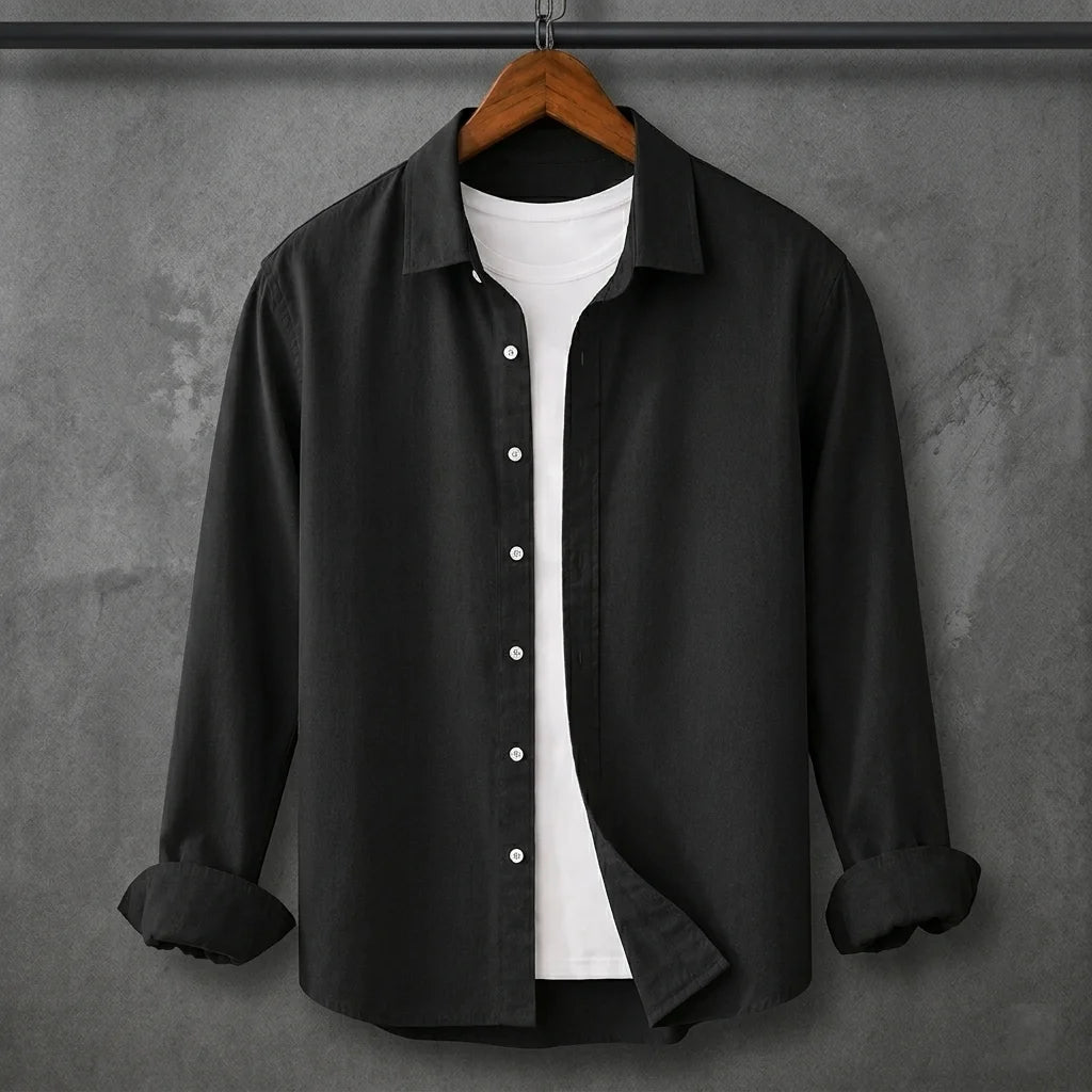 Premium Black Full Sleeves Shirt With White Drawstring Trouser