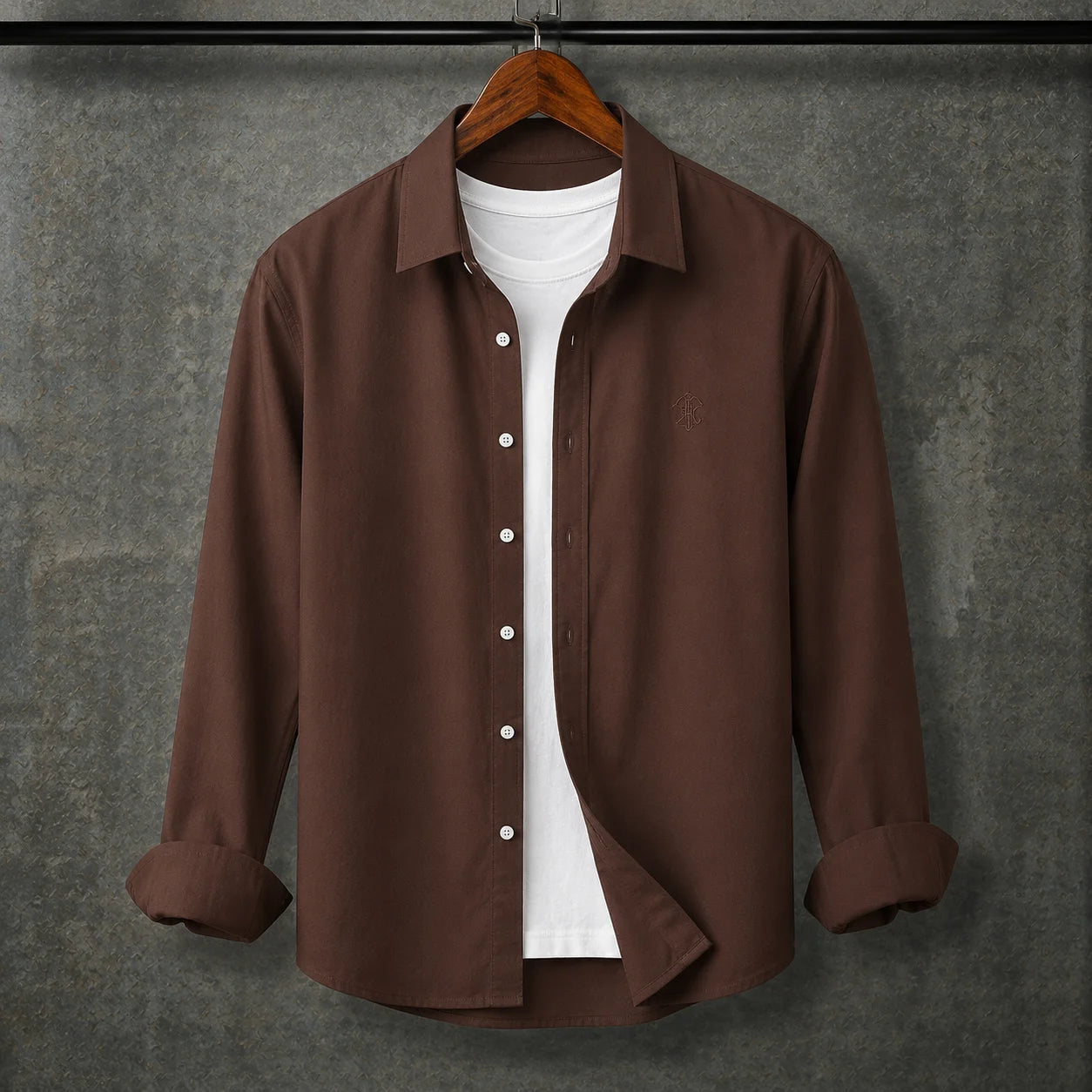 Premium Brown Full Sleeves Shirt With White Drawstring Trouser