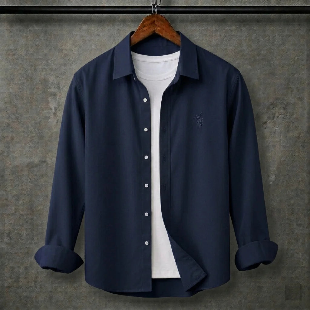 Premium Navy Blue Full Sleeves Shirt With White Drawstring Trouser