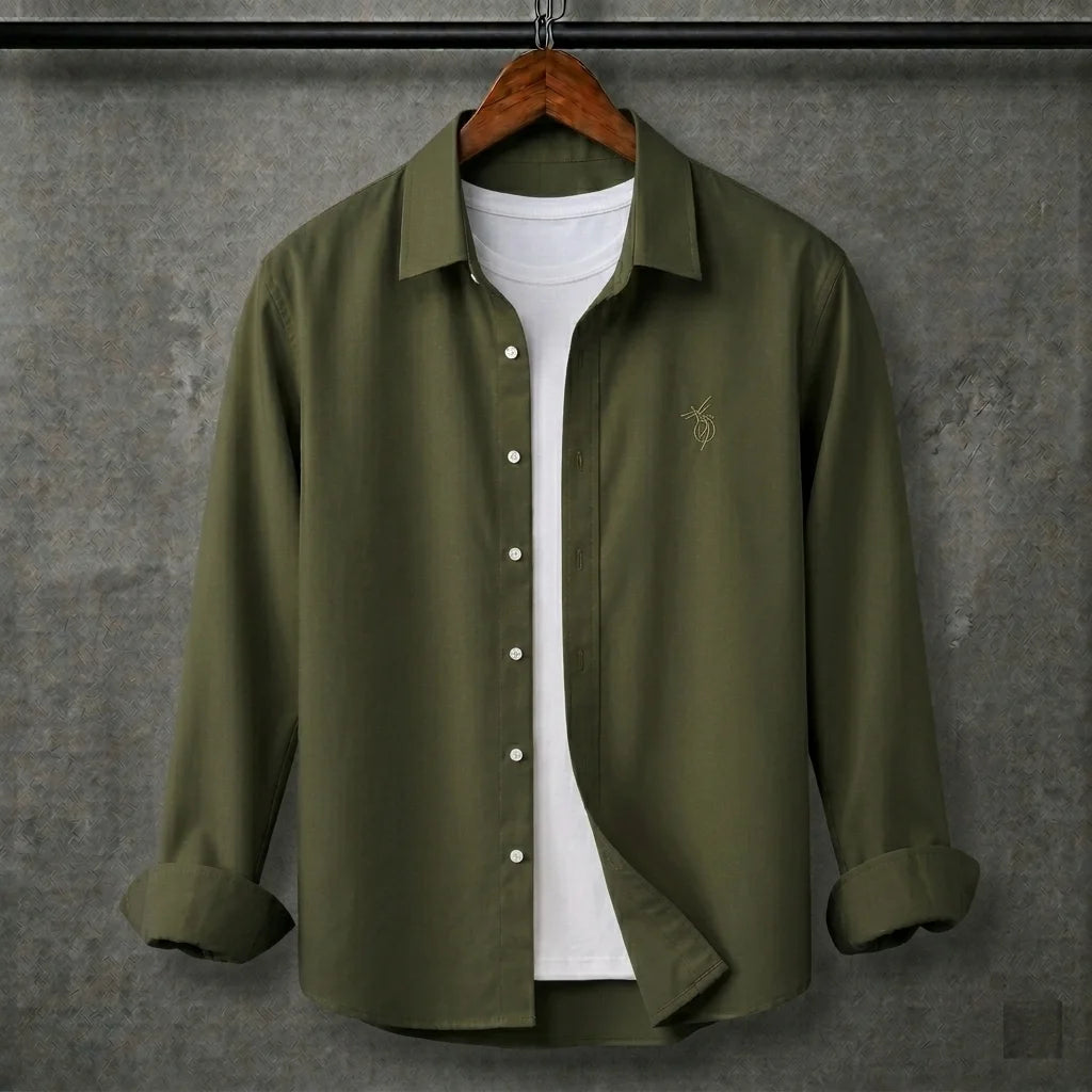 Premium Olive Green Full Sleeves Shirt With White Drawstring Trouser
