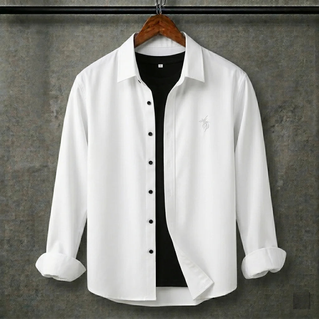 Premium White Full Sleeves Shirt With Black Drawstring Trouser