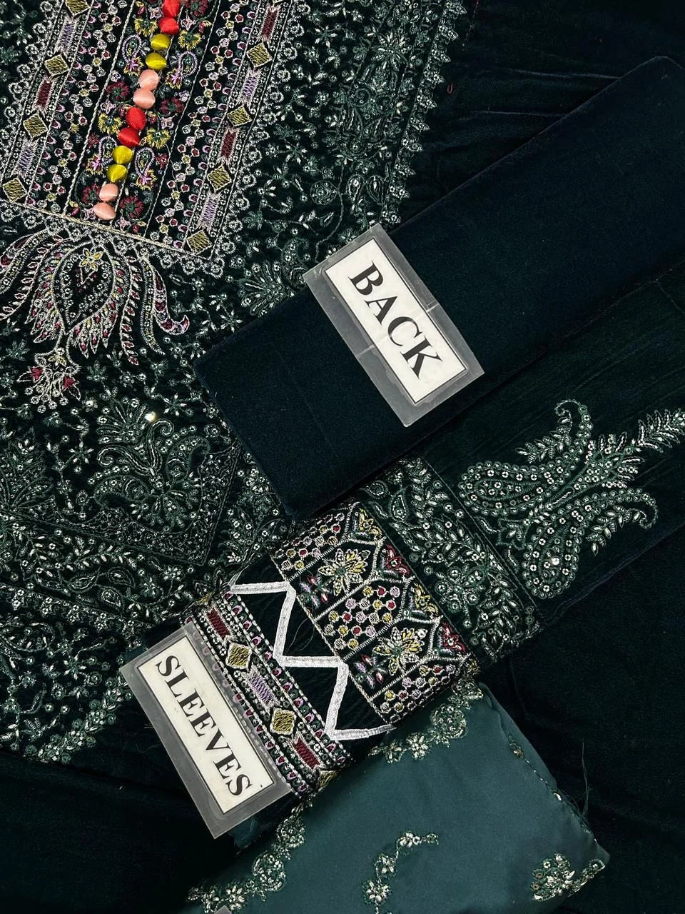 Velvet Embroidered Hand Embellished Luxury Unstitched 3Piece