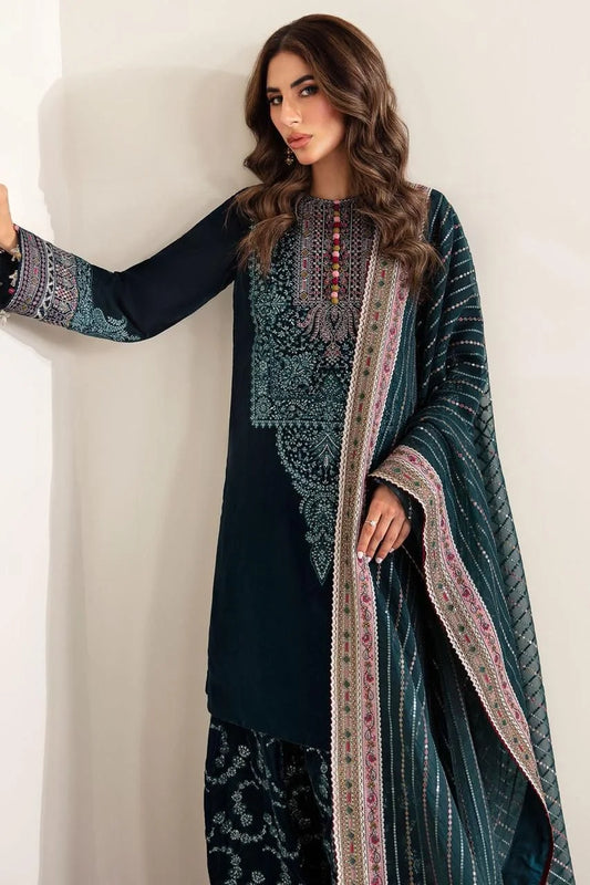 Velvet Embroidered Hand Embellished Luxury Unstitched 3Piece