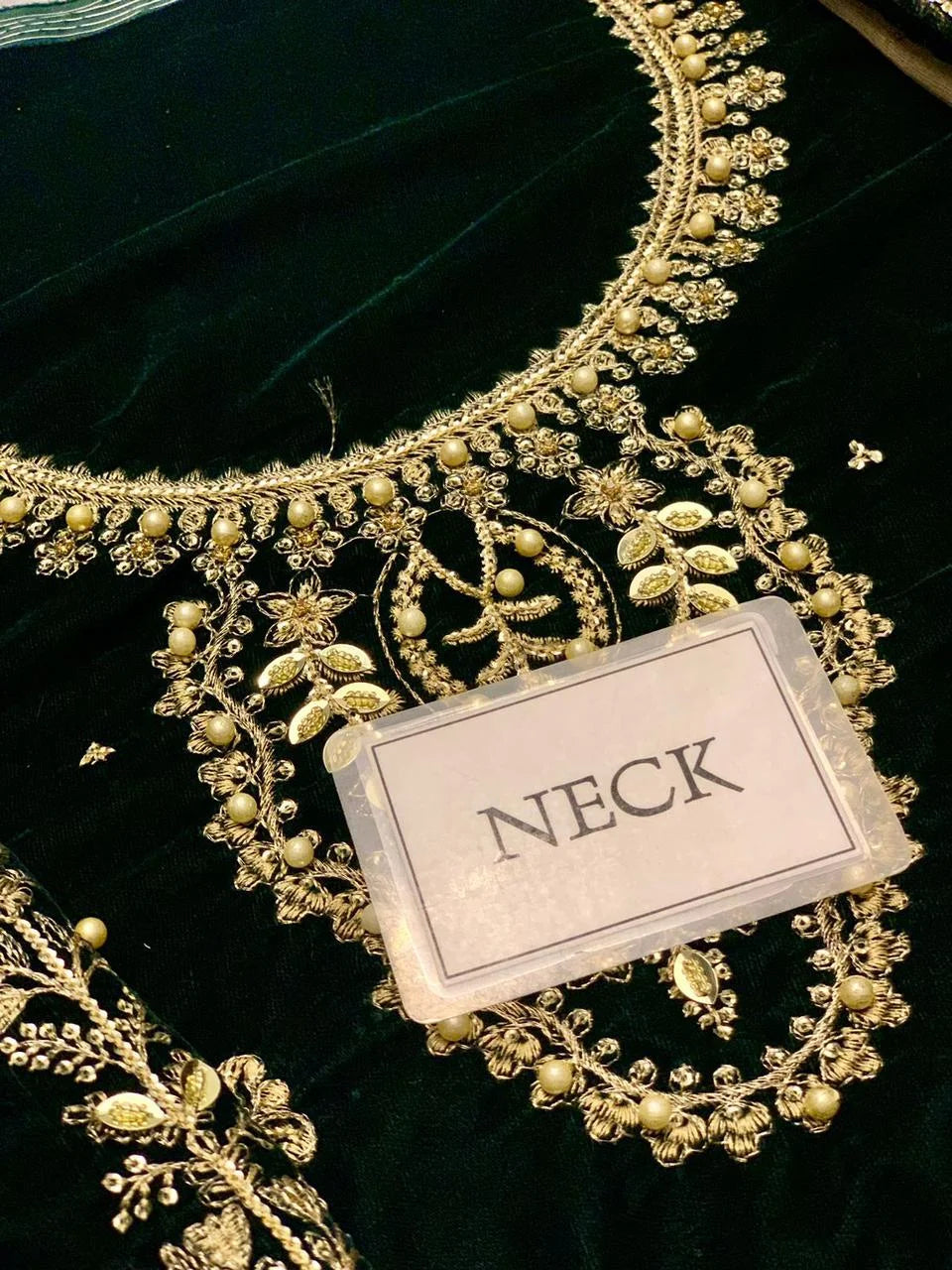 Velvet Embroidered Hand Embellished Luxury Unstitched 3Piece