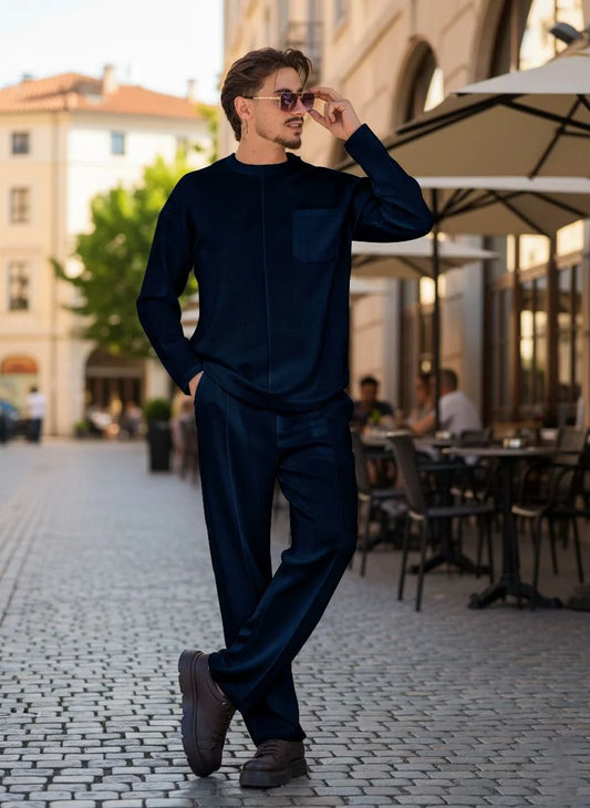 Mens Tracksuit Stripes With Pocket Navy Blue
