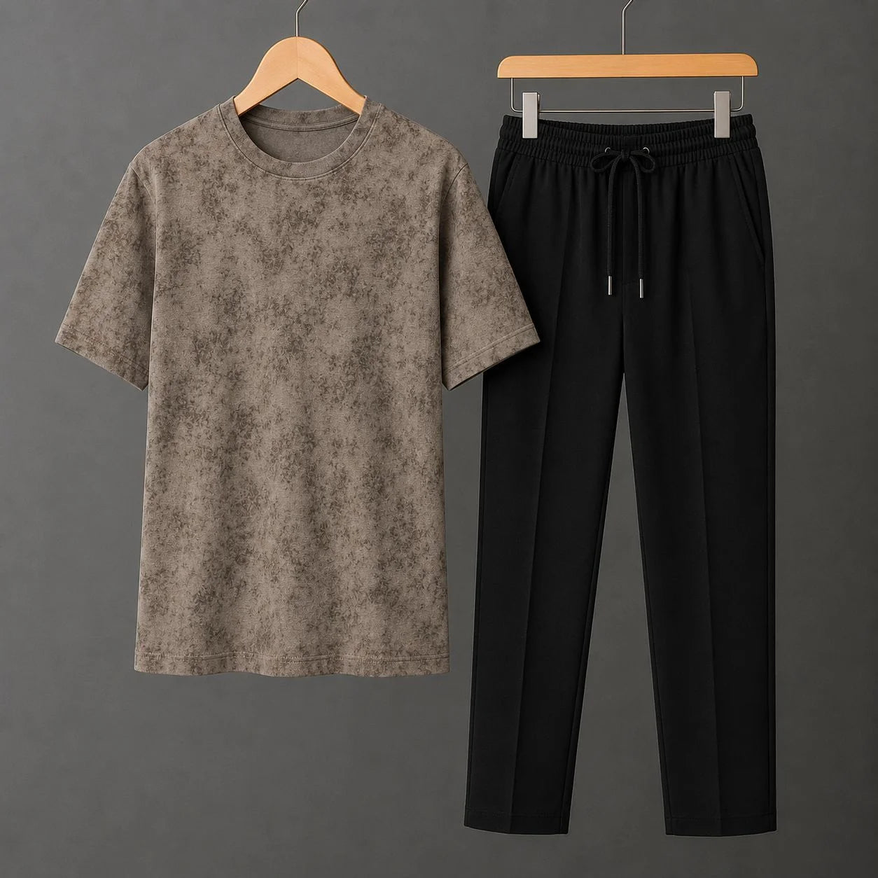 Olive Khaki Thunder Storm Drop Shoulder Shirt With Black Drawstring Trouser