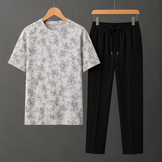 Silver thunder storm Drop Shoulder Shirt With Black Drawstring Trouser