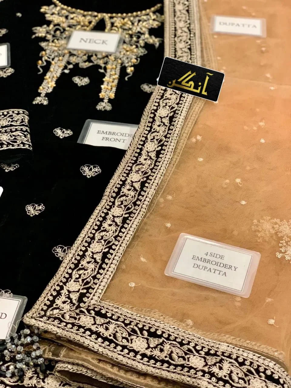 Velvet Embroidered Hand Embellished Luxury Unstitched 3Piece