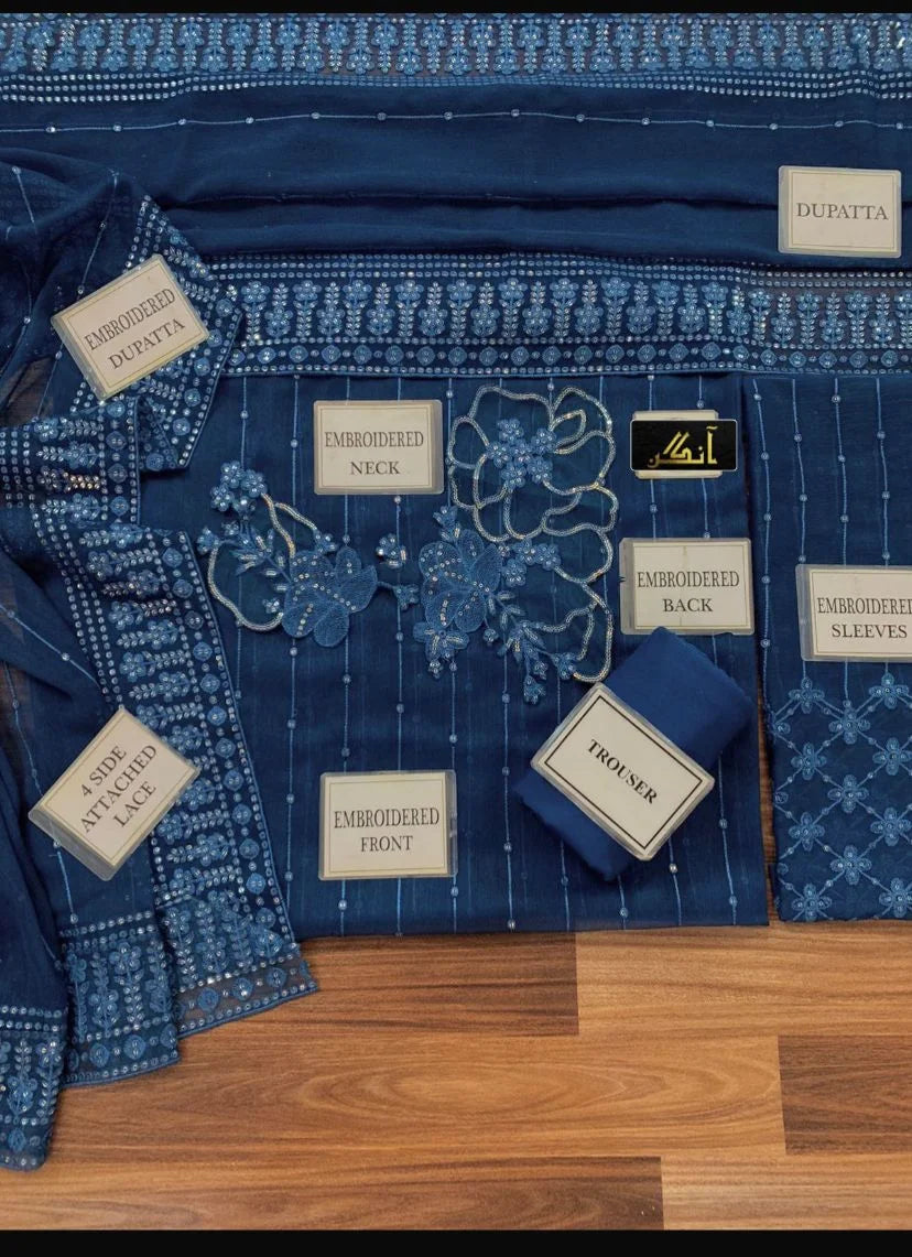 Chiffion Embroidered Sequence Luxury Unstitched 3Piece