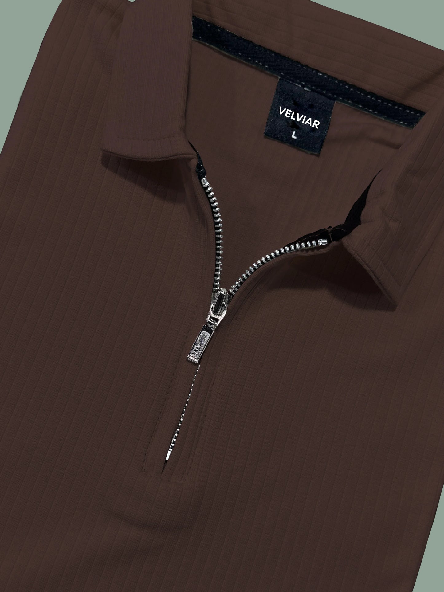 Knit Zip Brown Polo Shirt & White Drawstring Trouser