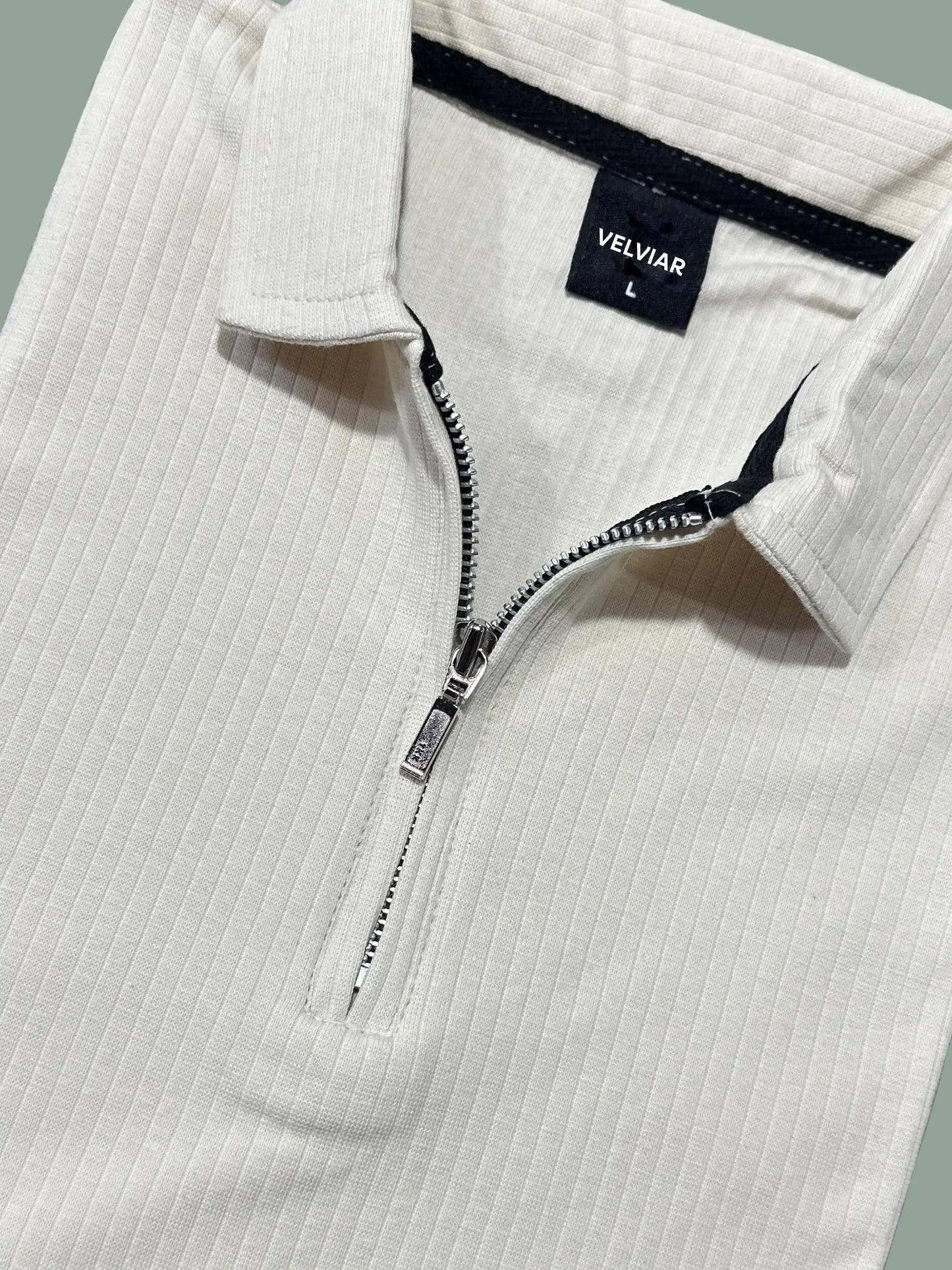 Knit Zip White Polo Shirt & Black Drawstring Trouser