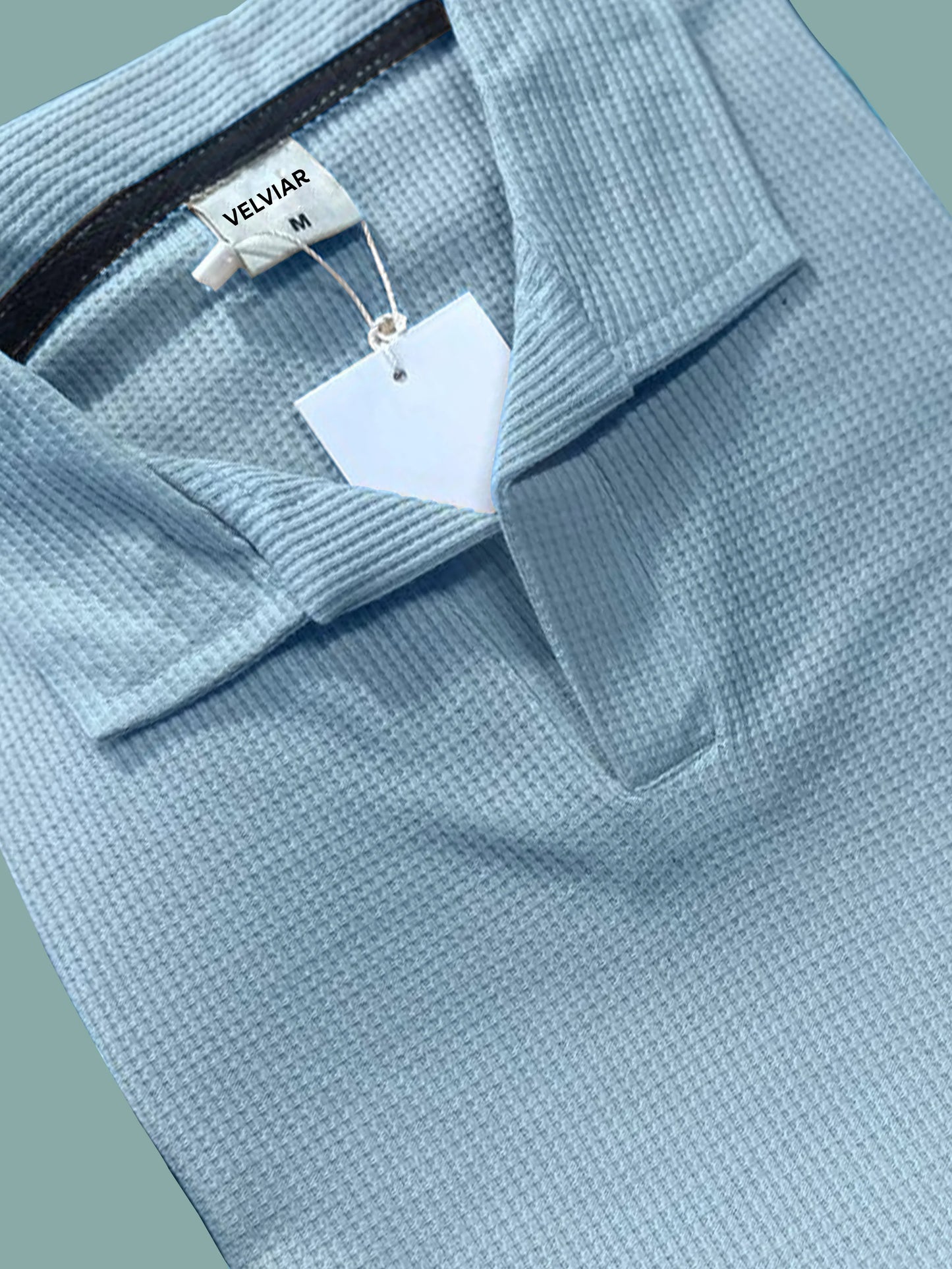 Manfinity RelaxMax Solid Waffle Knit Polo Shirt Sky Blue