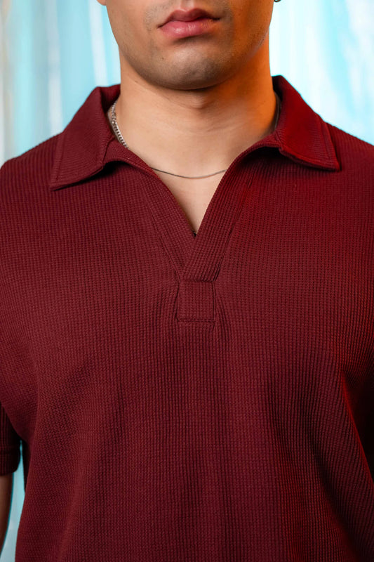 Knit Maroon Polo Shirt & Black Drawstring Trouser