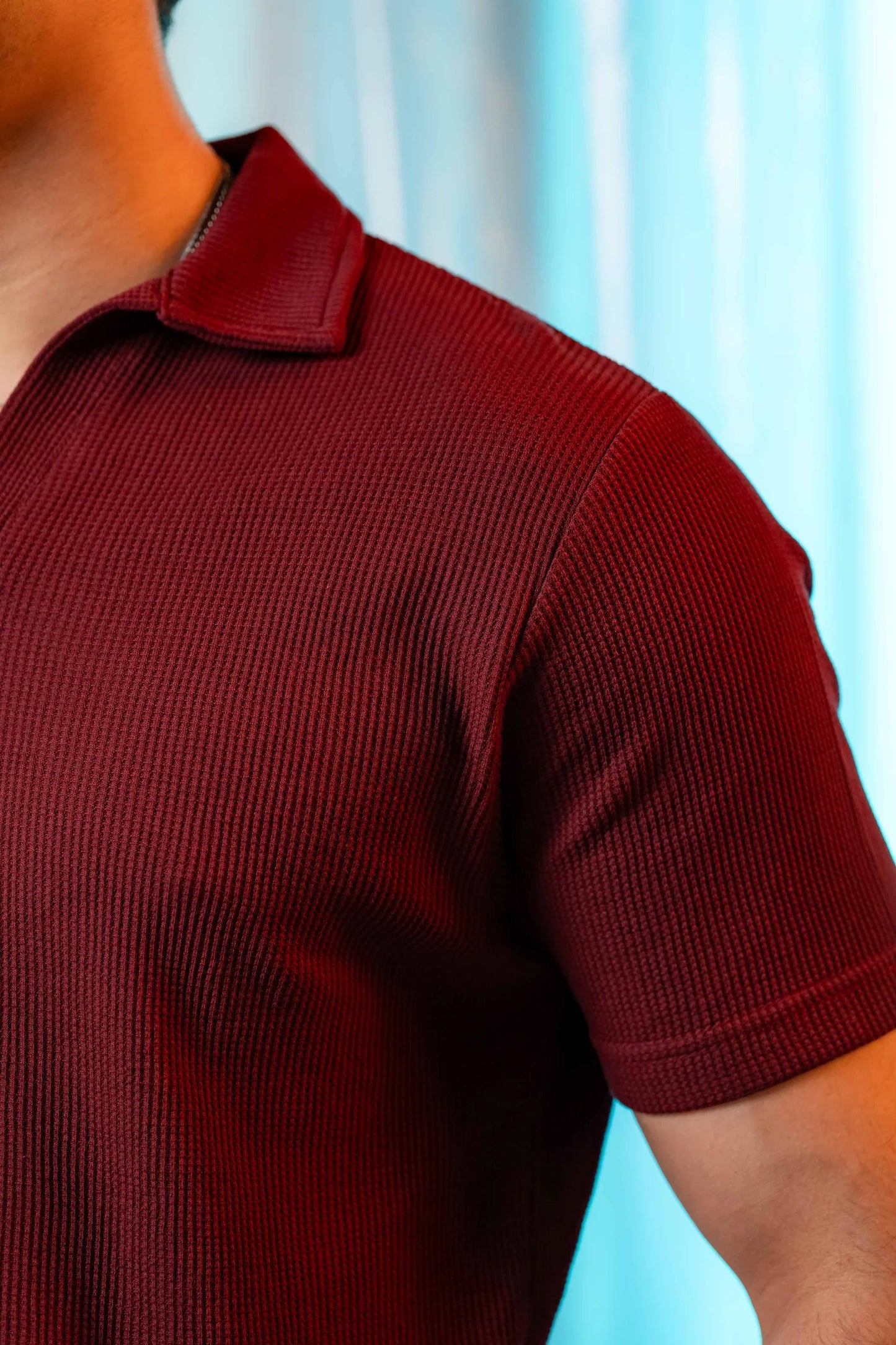 Manfinity RelaxMax Solid Waffle Knit Polo Shirt Maroon