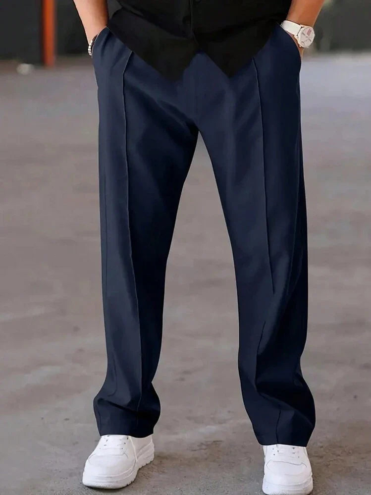 Knit Zip White Polo Shirt & Navy Blue Drawstring Trouser