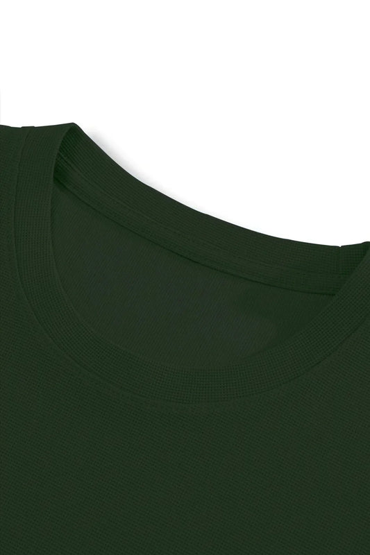 Knit Green Round Neck T-Shirt & White Drawstring Trouser